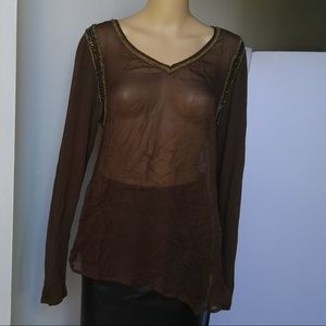 NWT Sheer Embellished Beaded Top Size XS